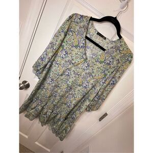Black Tape women’s boho floral blue green dress 3/4 sleeve size medium